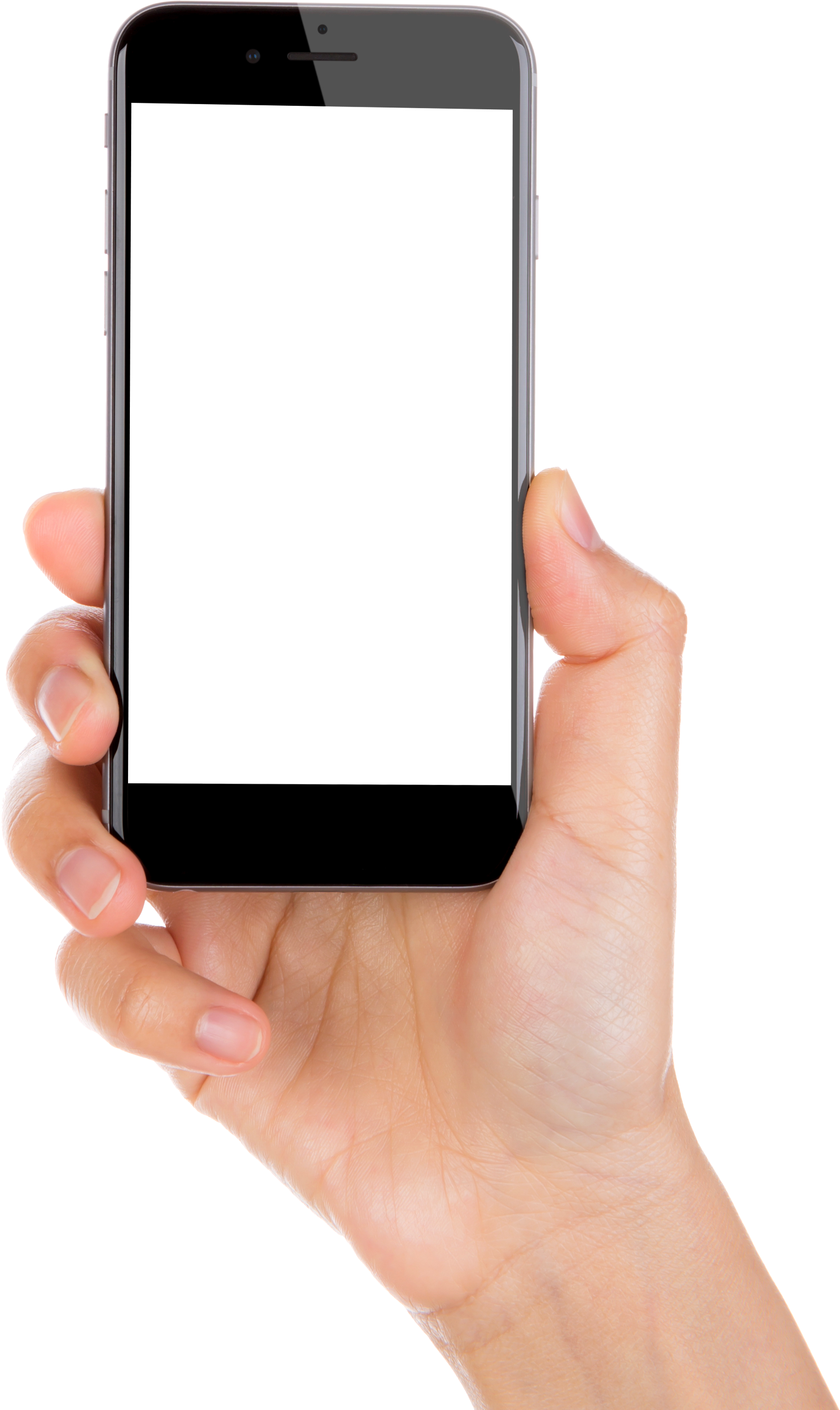 Hand Holding Black Smartphone With Empty White Display PNG Photo