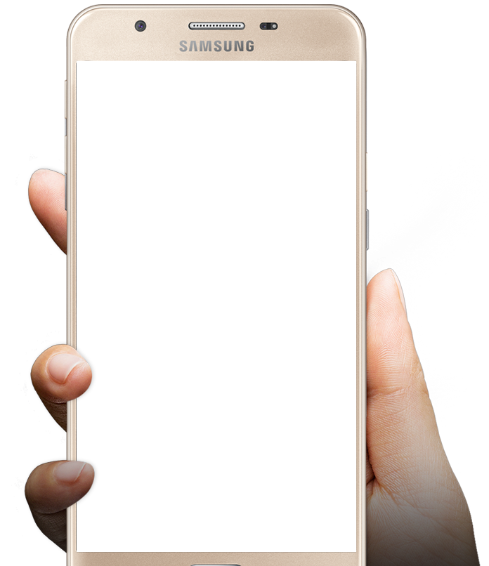 Hand Holding Gold Smartphone With Blank White Display PNG Photo