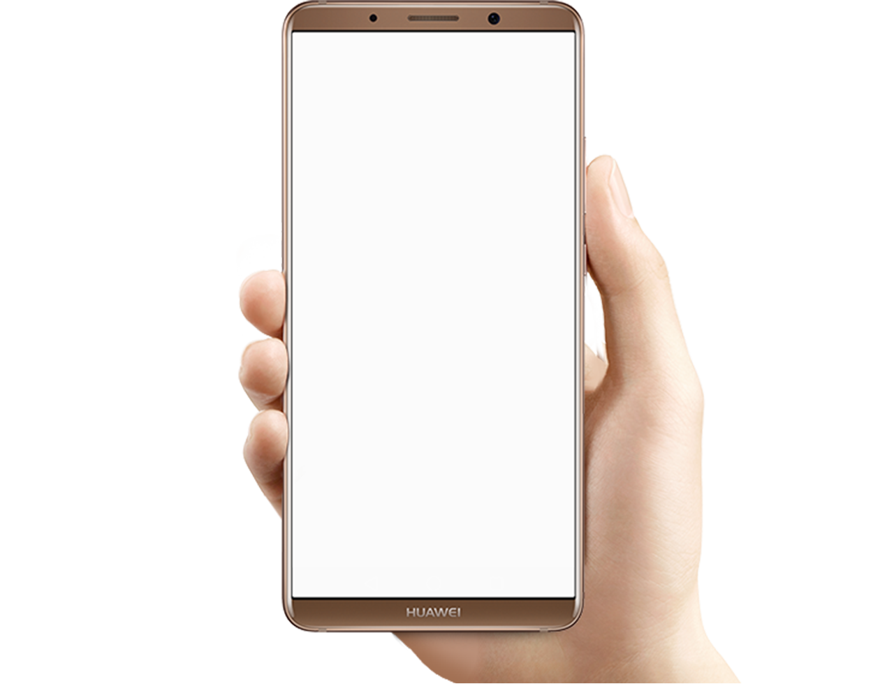 Hand Holding Rose Gold Smartphone With Empty White Screen PNG Photo