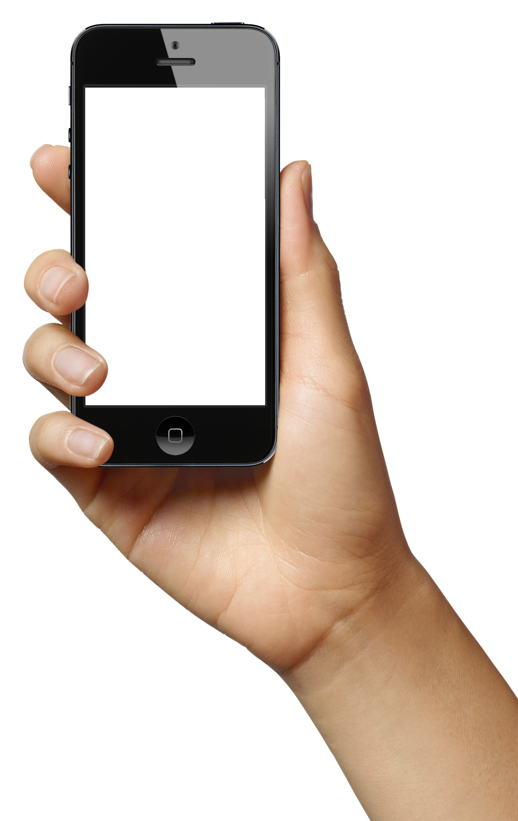 Hand Holding Upright Smartphone With White Blank Screen PNG Photo