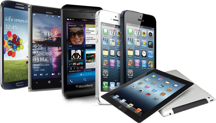 Smartphone And Tablet Device Collection With Multiple Color Screens PNG