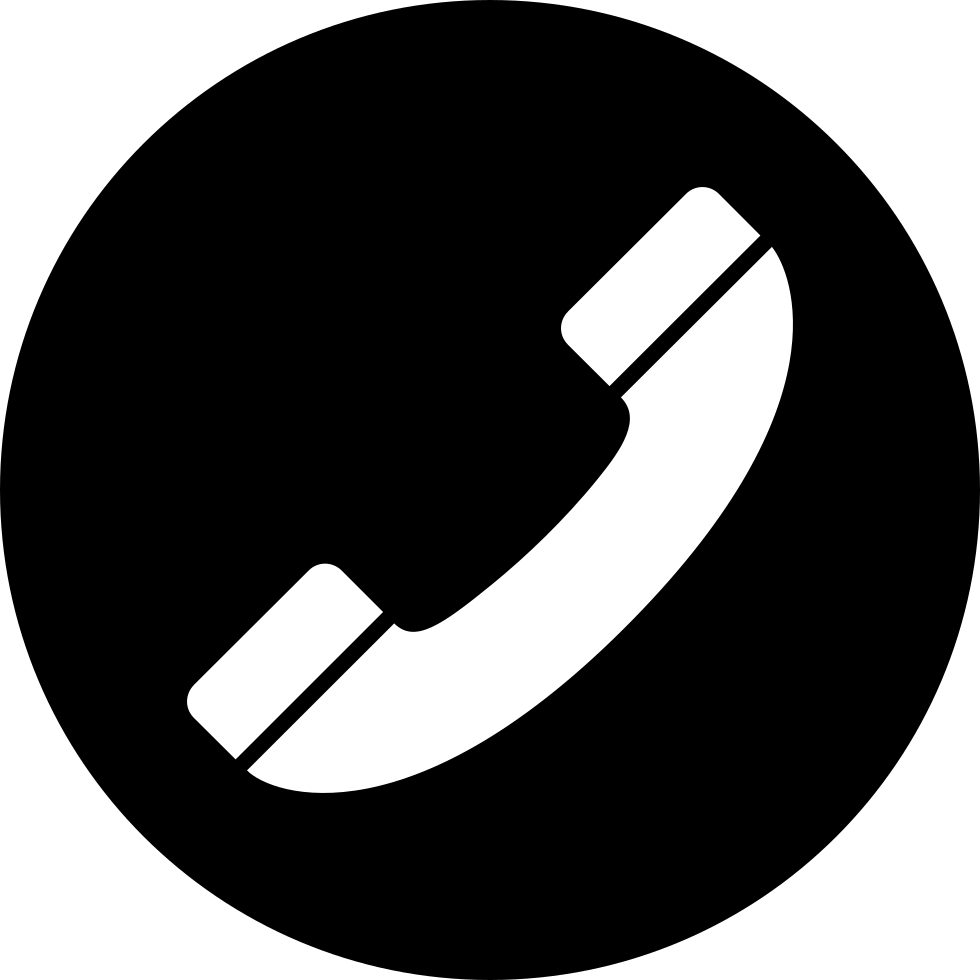White Phone Receiver Symbol On Solid Black Circle Background PNG Graphic