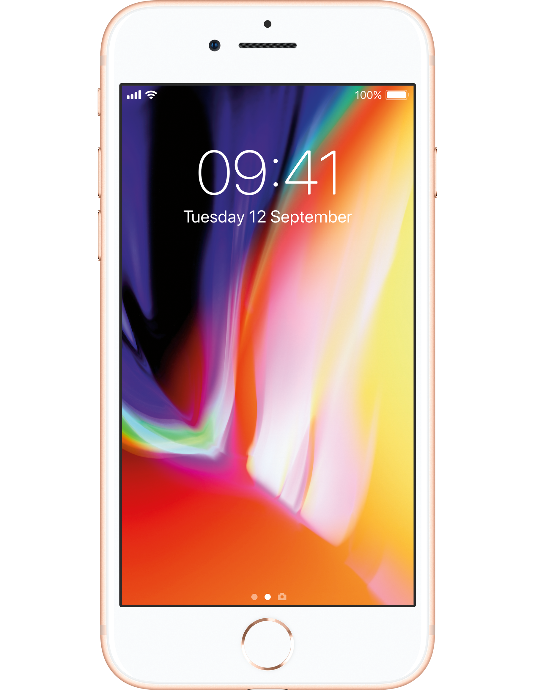 White Smartphone With Colorful Lock Screen And Front Camera PNG Product Image