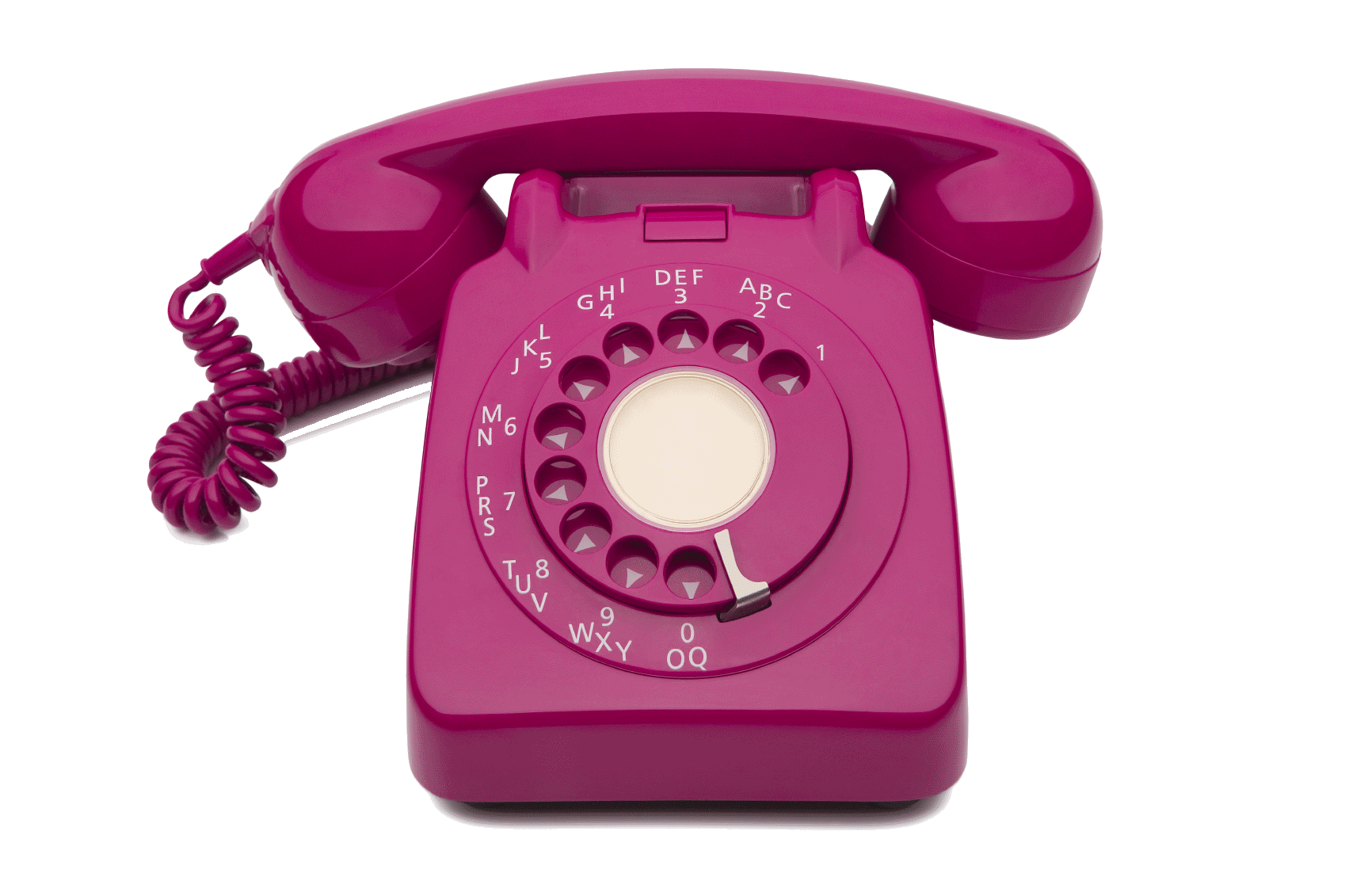 Pink Retro Rotary Telephone With Coiled Cord And Classic Dial PNG Image