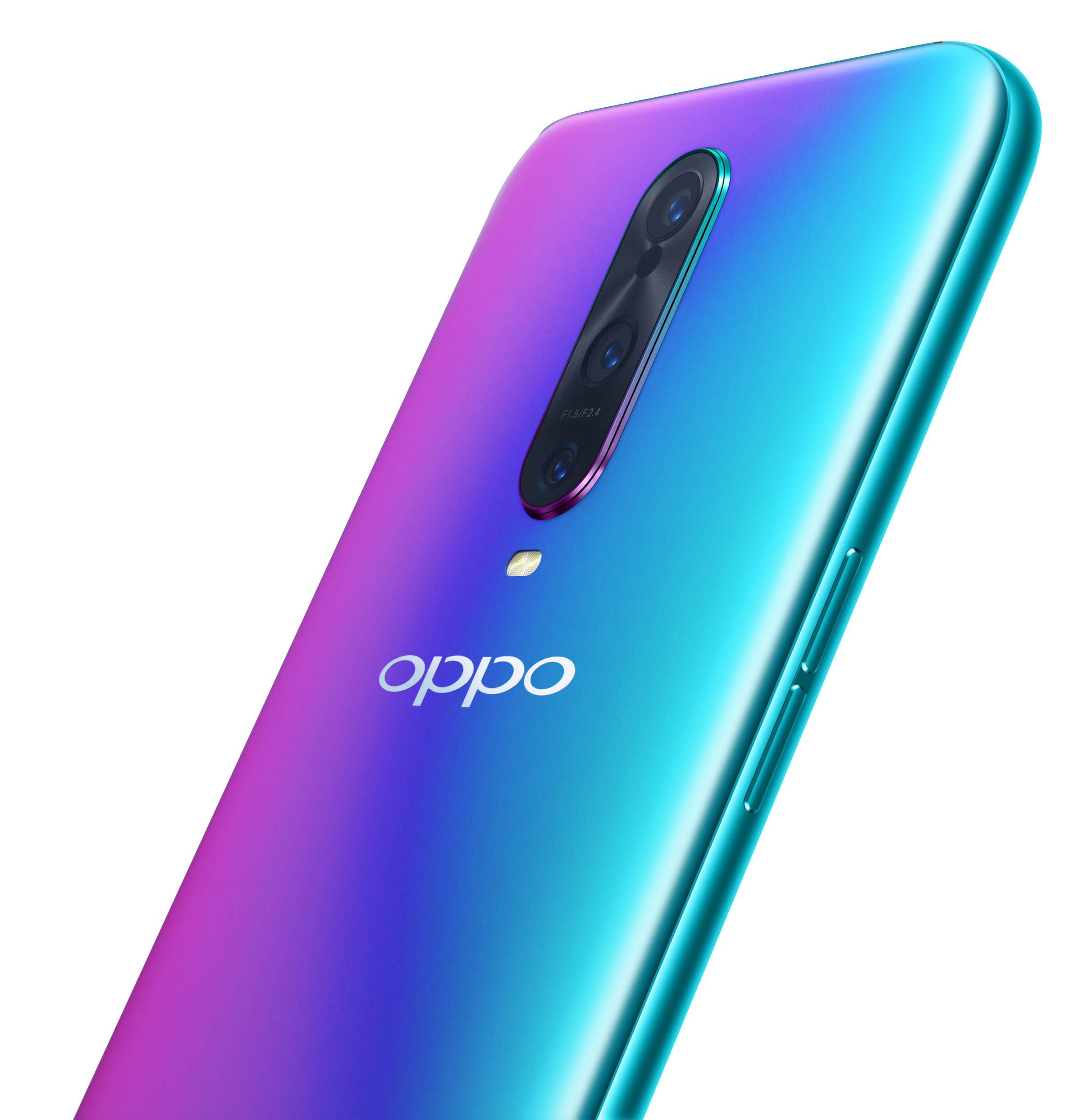 Purple And Turquoise Oppo Smartphone Rear Camera View PNG Product Image