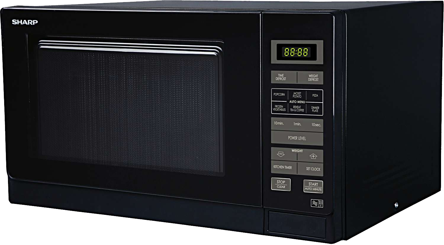 Large Black Microwave Oven With Digital Control Panel PNG Product Photo
