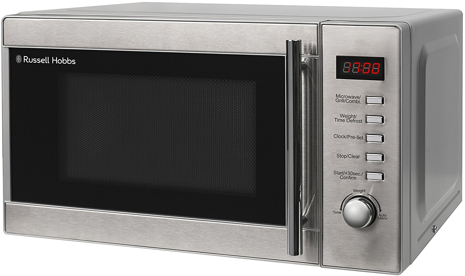 Silver Microwave Oven With Large Dial And Stainless Control Panel PNG Image