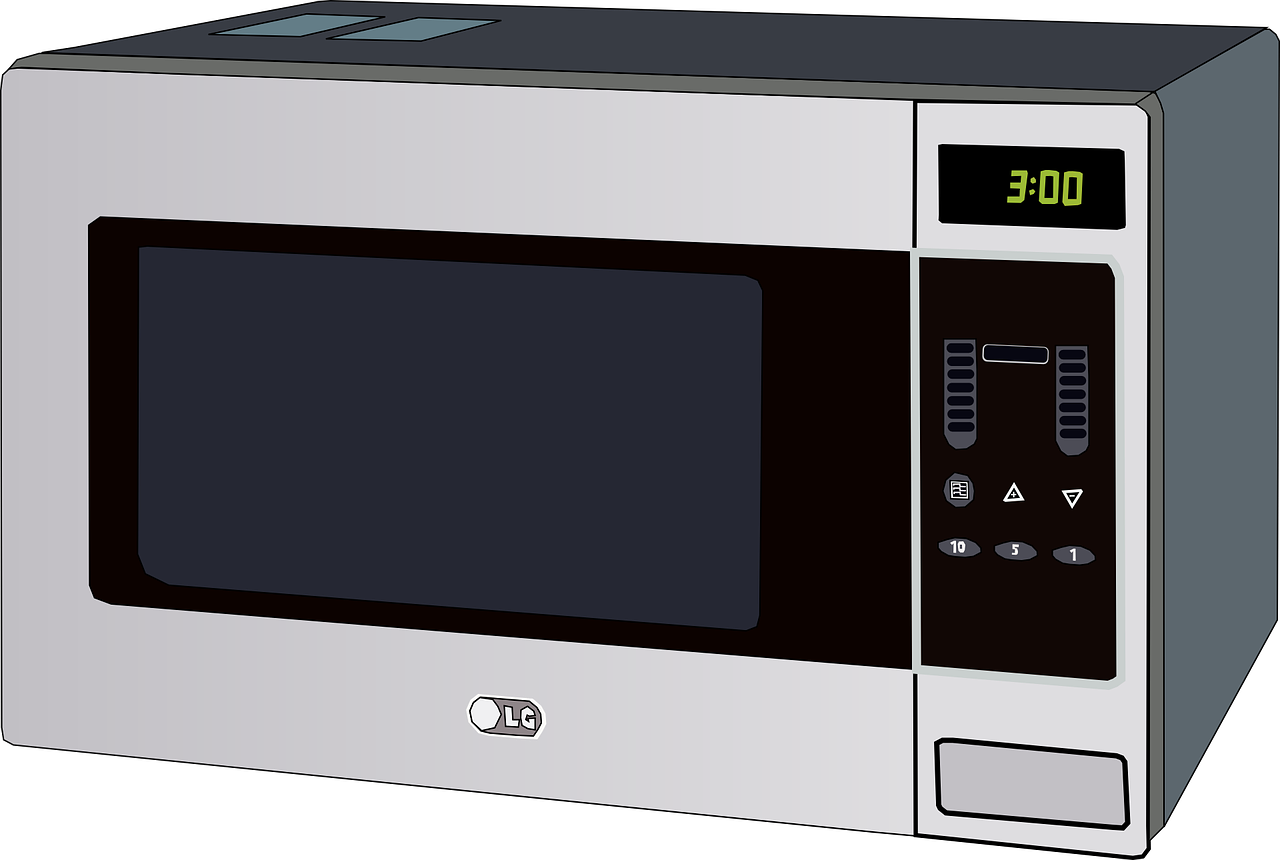 White Microwave Oven With Green Digital Clock And Touch Keypad PNG Image