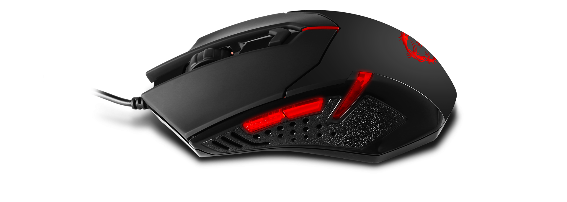 Black And Red LED Gaming Mouse With Side Grip And Precision Sensor PNG