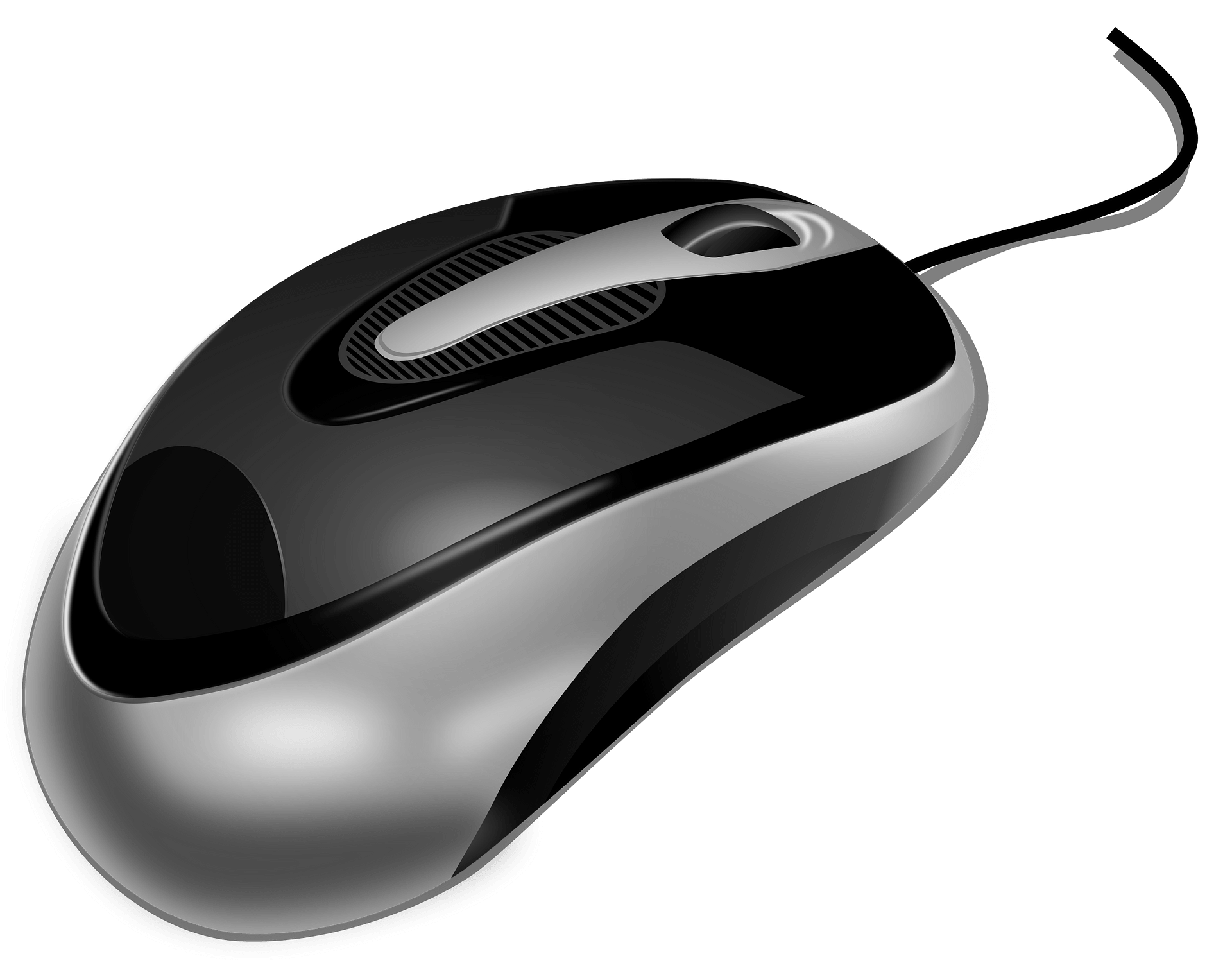 Black And Silver Wireless Mouse With Symmetrical Button Design PNG