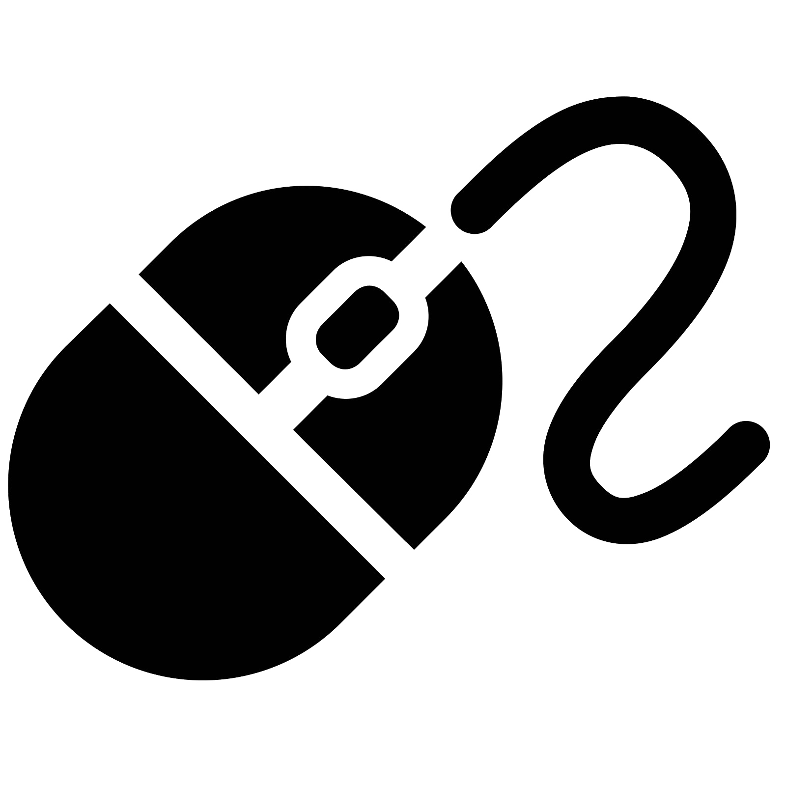 Black Computer Mouse And Cable Silhouette Transparent Background PNG Graphic