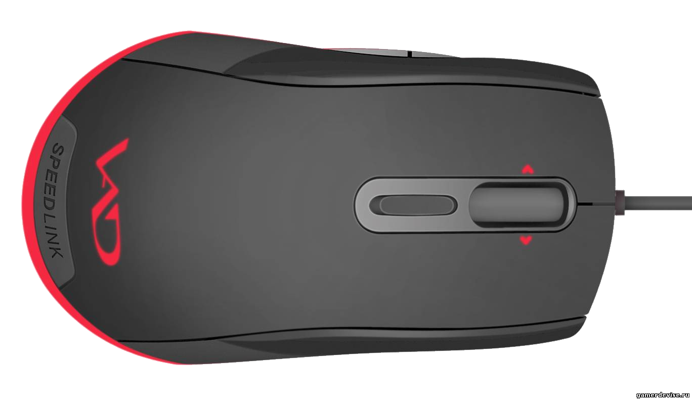 Black Gaming Mouse Top View With Red Side Lighting And Scroll Wheel PNG