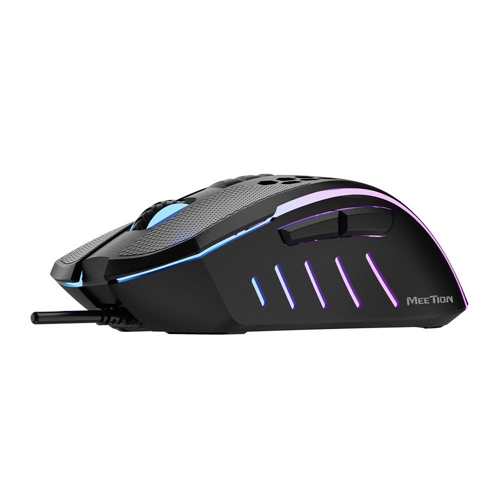 Black Gaming Mouse With Blue Light Accents And Programmable Controls PNG