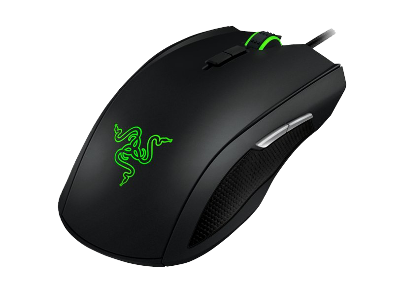 Black Gaming Mouse With Green Razer Style Logo And Side Buttons PNG Photo