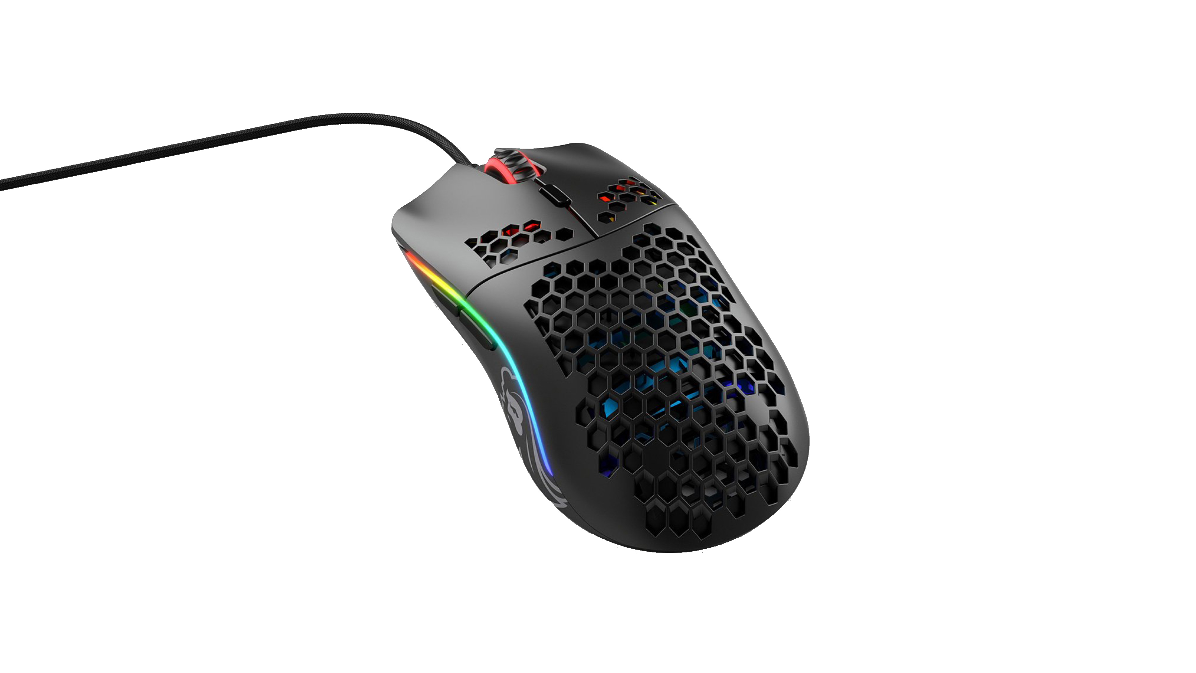 Black Honeycomb Shell Gaming Mouse With Multi Color Lighting PNG Photo