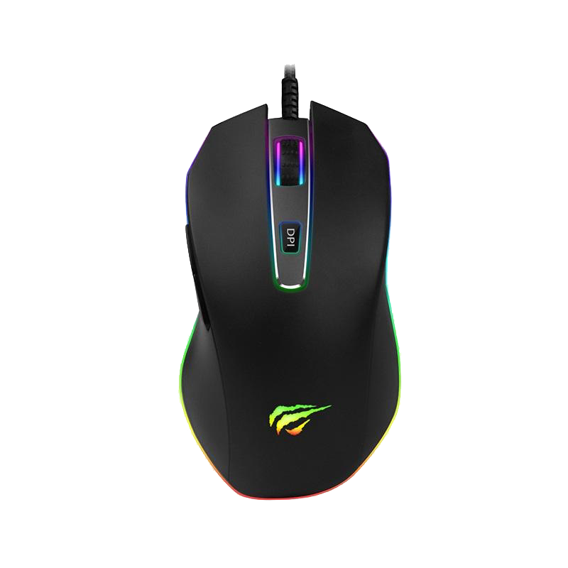 Black RGB Gaming Mouse With Colorful Vertical Light Strip PNG Product Image