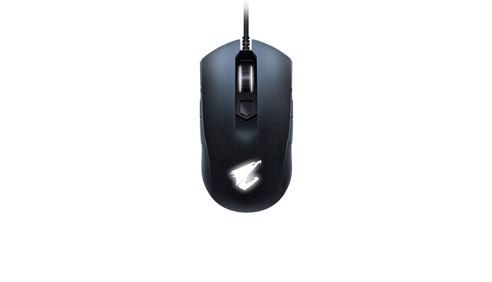 Compact Black Optical Mouse Vertical View With Downward Cable PNG Image