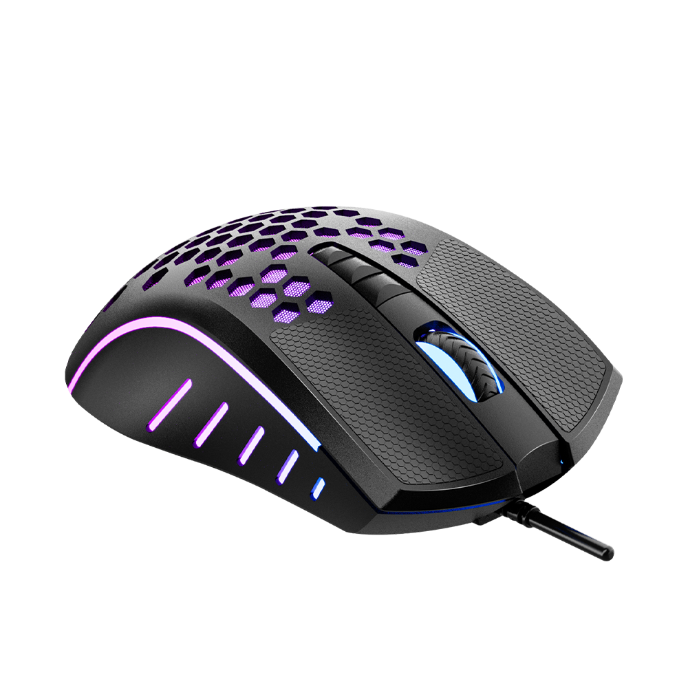 Purple RGB Gaming Mouse With Illuminated Buttons And Side Grips PNG Photo