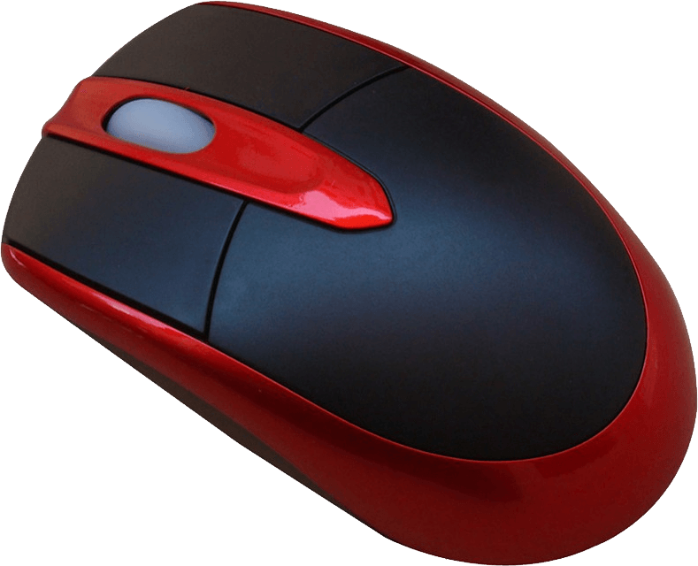 Red And Black Optical Mouse With Bright Red Top Panel PNG Product Image