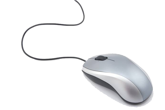 Silver Wired Mouse With Long Cable Arranged In A Loose Curve PNG Image