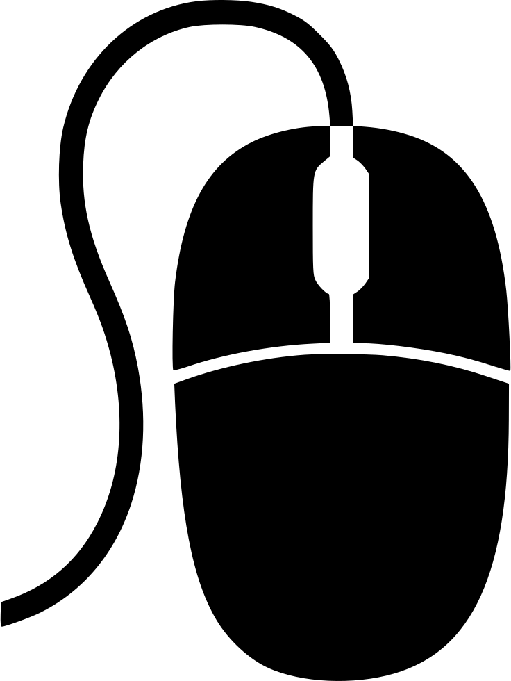 Simple Black Line Drawing Of Wired Computer Mouse With Curved Cable PNG