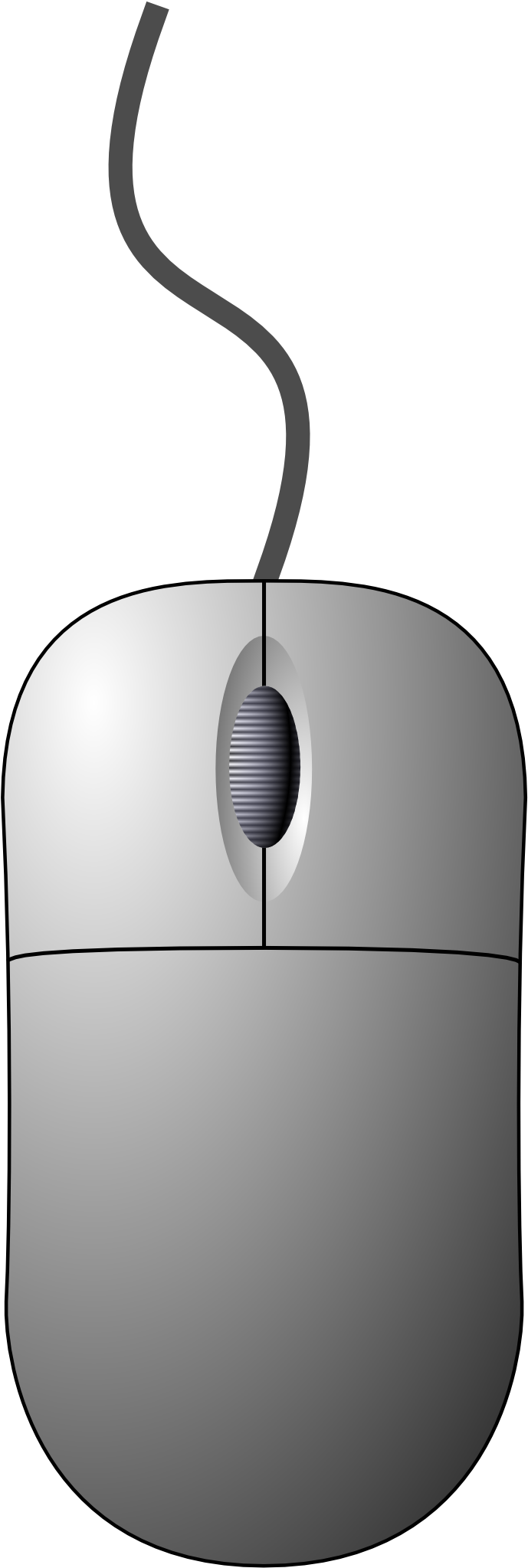 Slim Gray Wired Optical Mouse Vertical View With Long Cable PNG Image