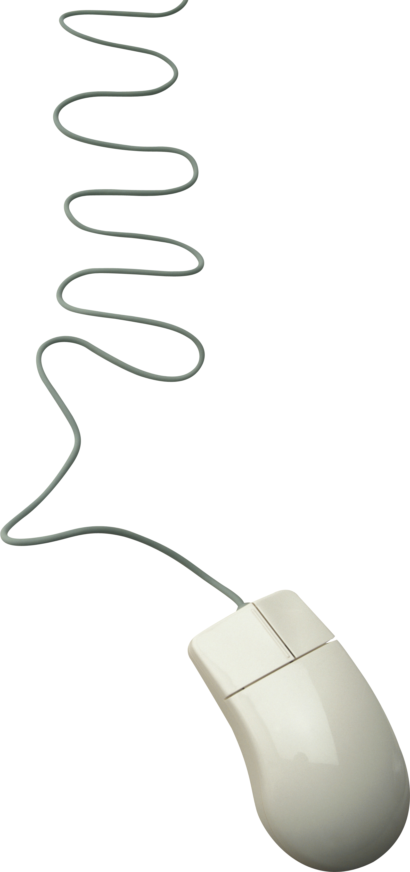 White Computer Mouse With Long Coiled Cable And Optical Sensor PNG Photo