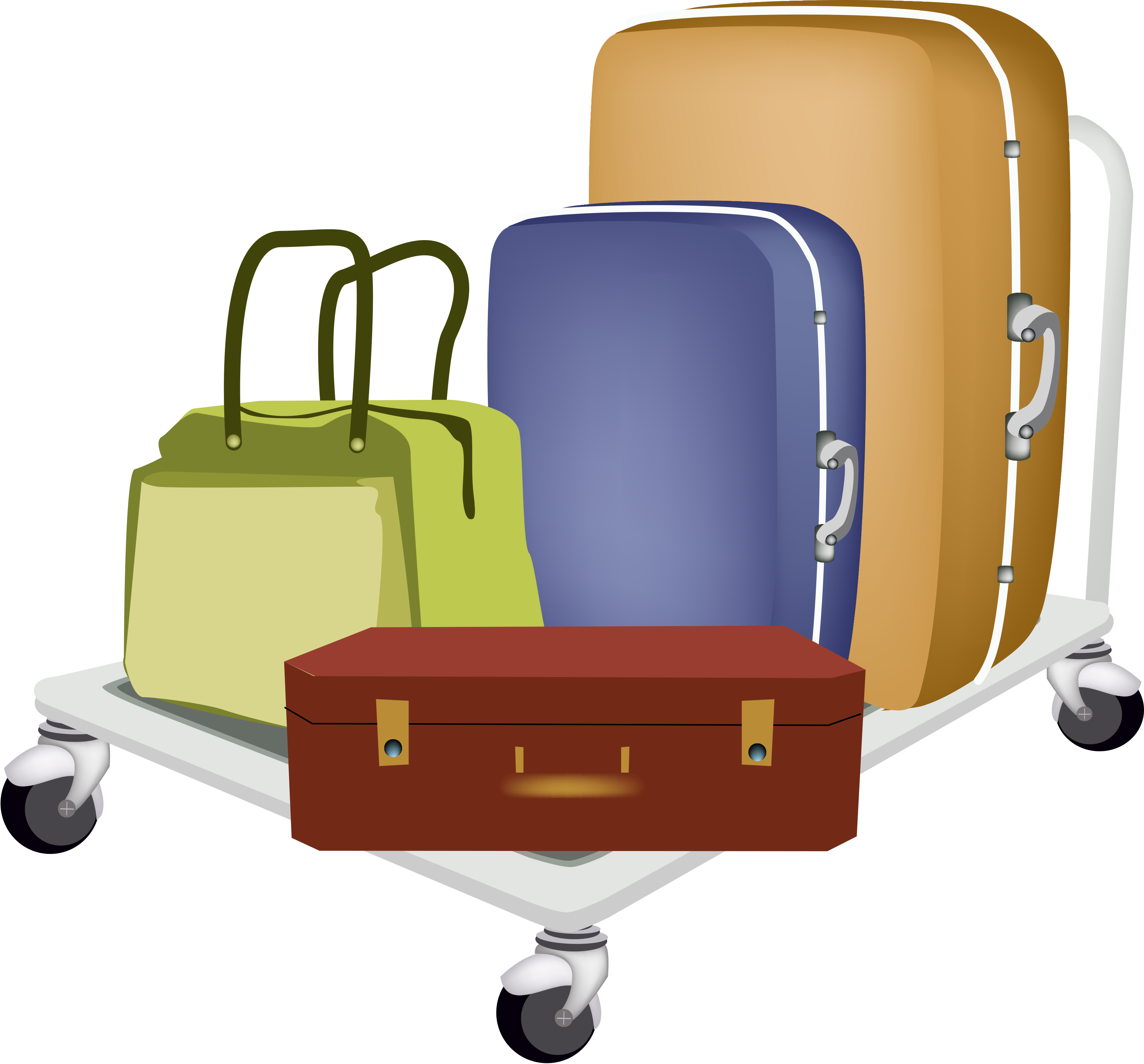 Assorted Suitcases On Airport Luggage Cart With Wheels PNG Product Image