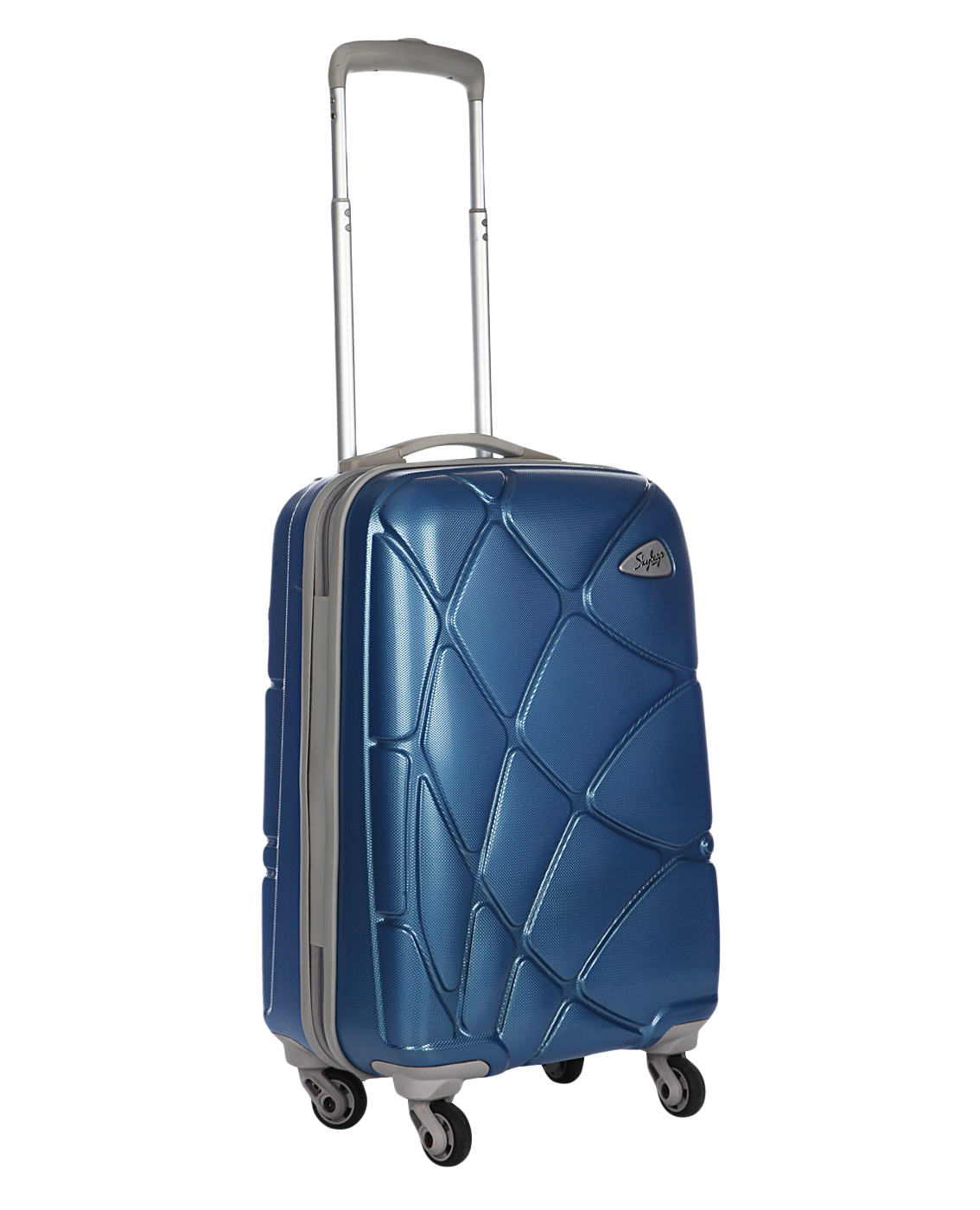 Blue Quilted Hard Shell Carry On Suitcase With Spinner Wheels PNG Photo