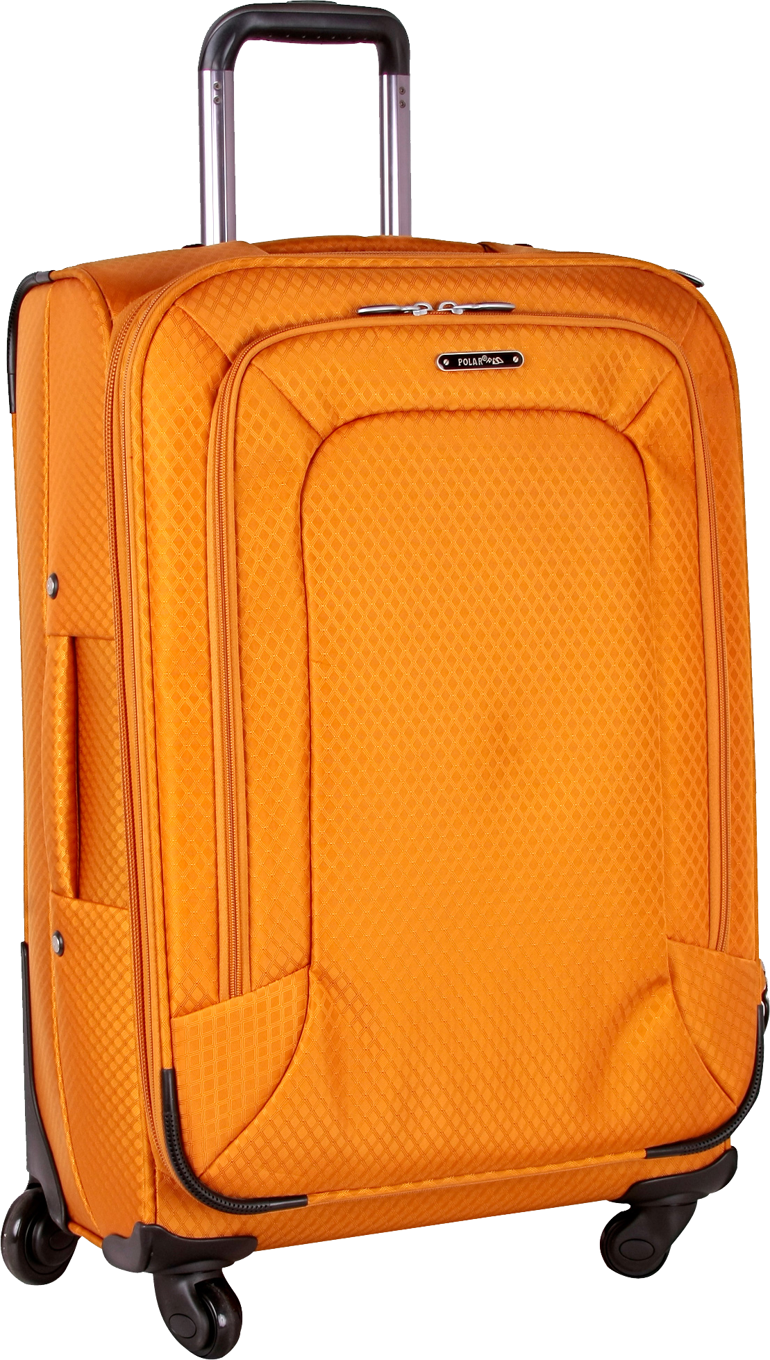 Bright Orange Travel Trolley Suitcase With Front Zipper Pocket PNG