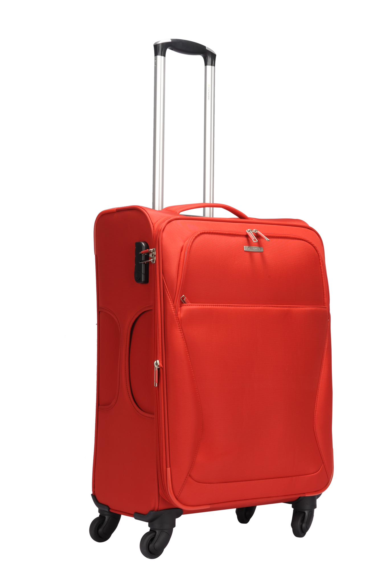 Compact Red Carry On Suitcase With Telescoping Handle PNG Product Photo