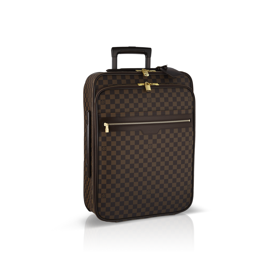 Dark Brown Designer Rolling Suitcase With Patterned Shell PNG Photo