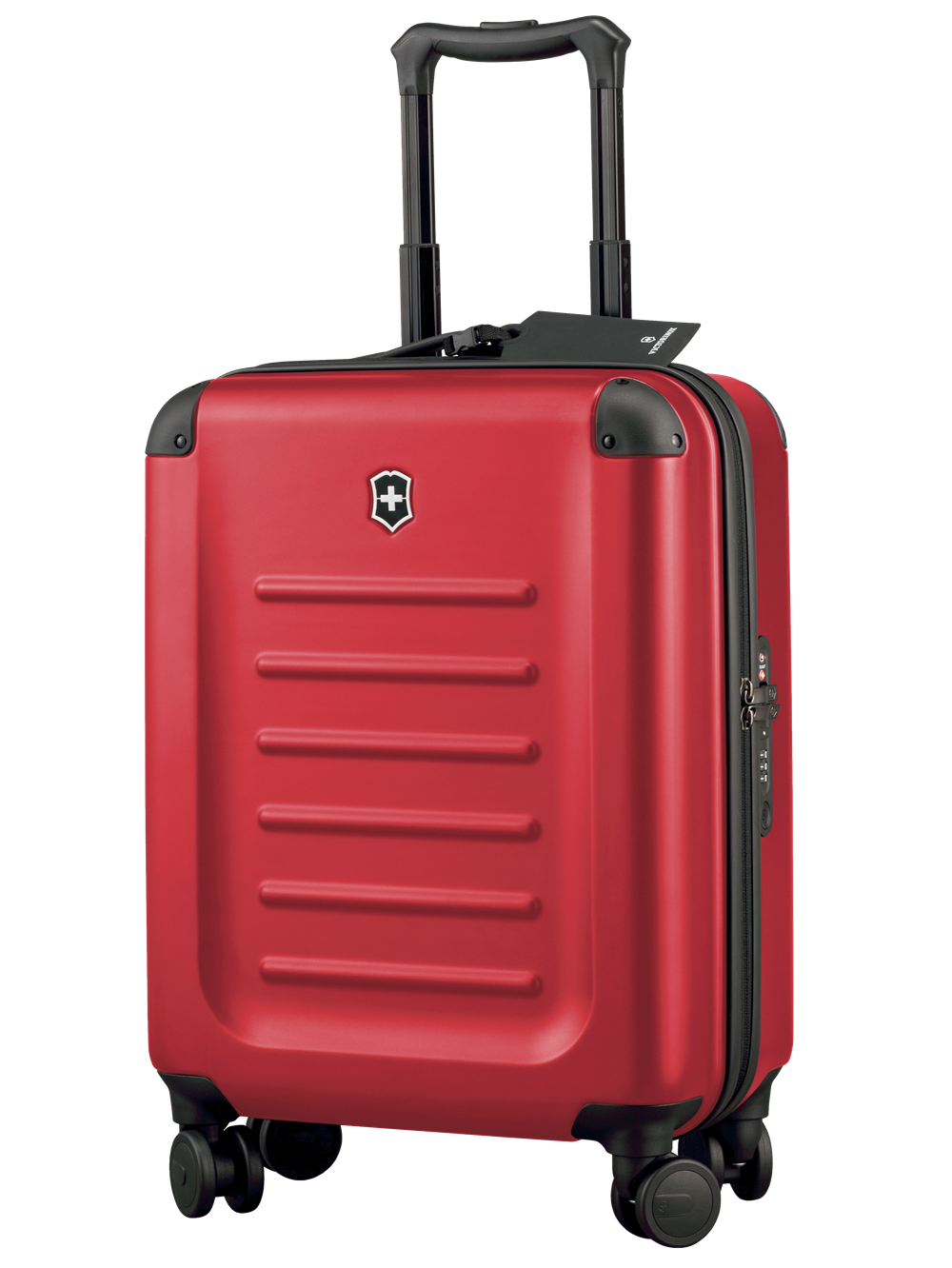 Red Hard Shell Cabin Spinner Suitcase With Four Double Wheels PNG Image