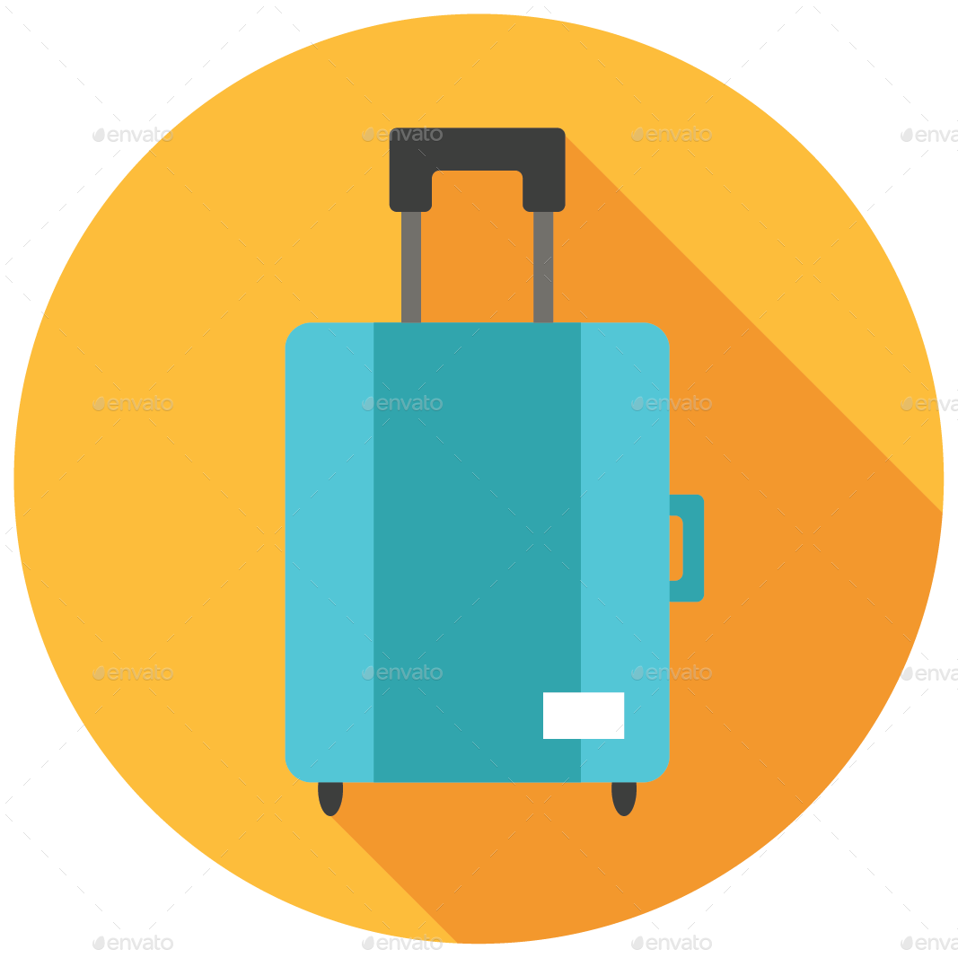 Turquoise Travel Suitcase Inside Yellow Circular Badge PNG Icon