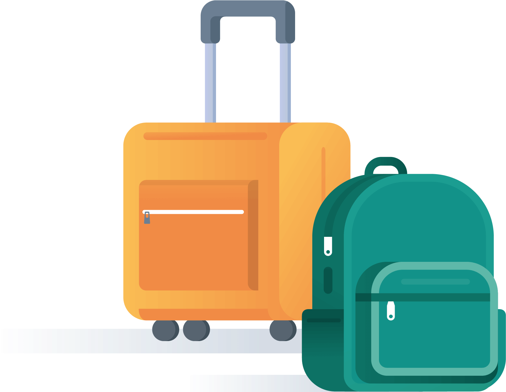 Yellow Rolling Cabin Suitcase And Teal Travel Backpack PNG Product Image