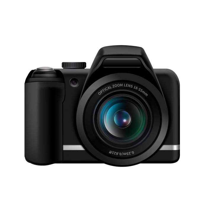 Front View Compact Digital Camera With Blue Glass Lens Isolated Transparent PNG Image