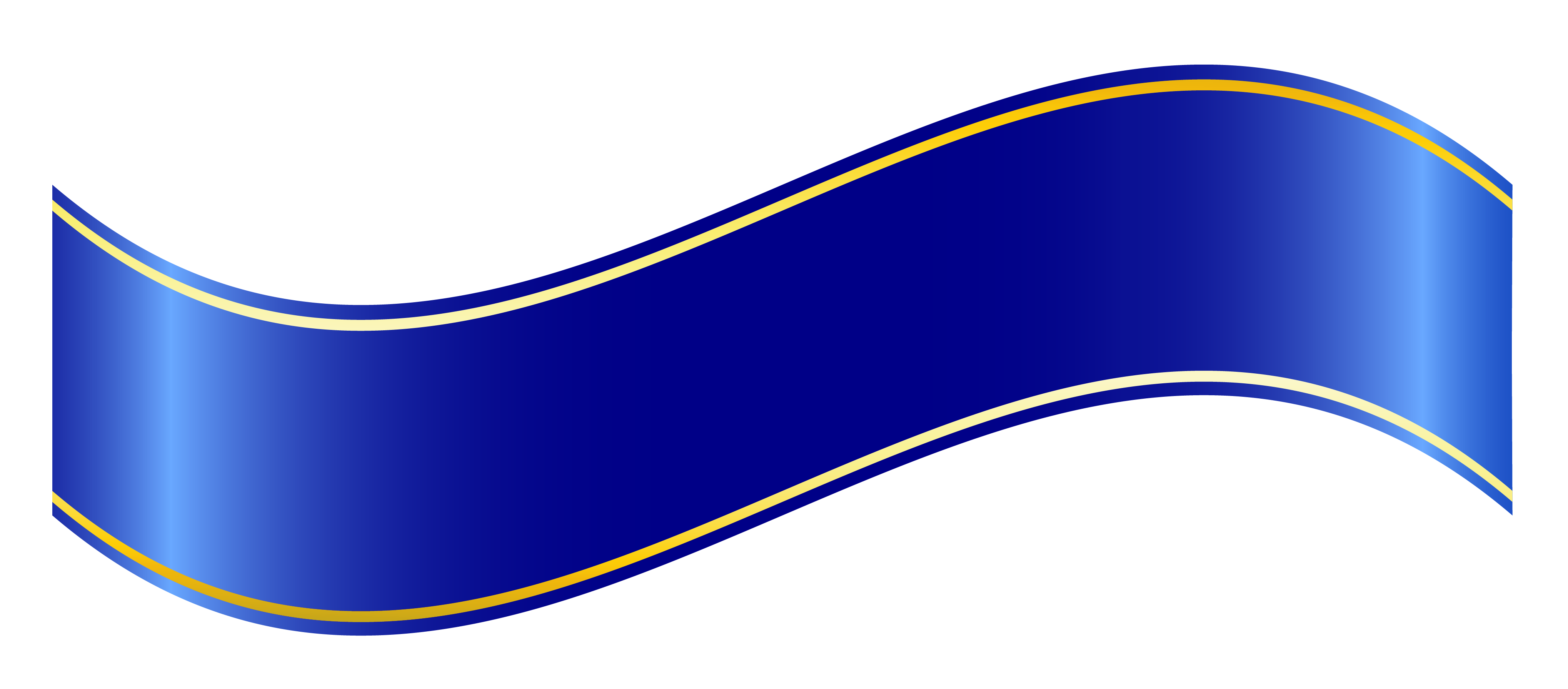 Blue Wave Ribbon Strip Banner With Gold And White Border Lines Isolated Ribbon Banner PNG Artwork