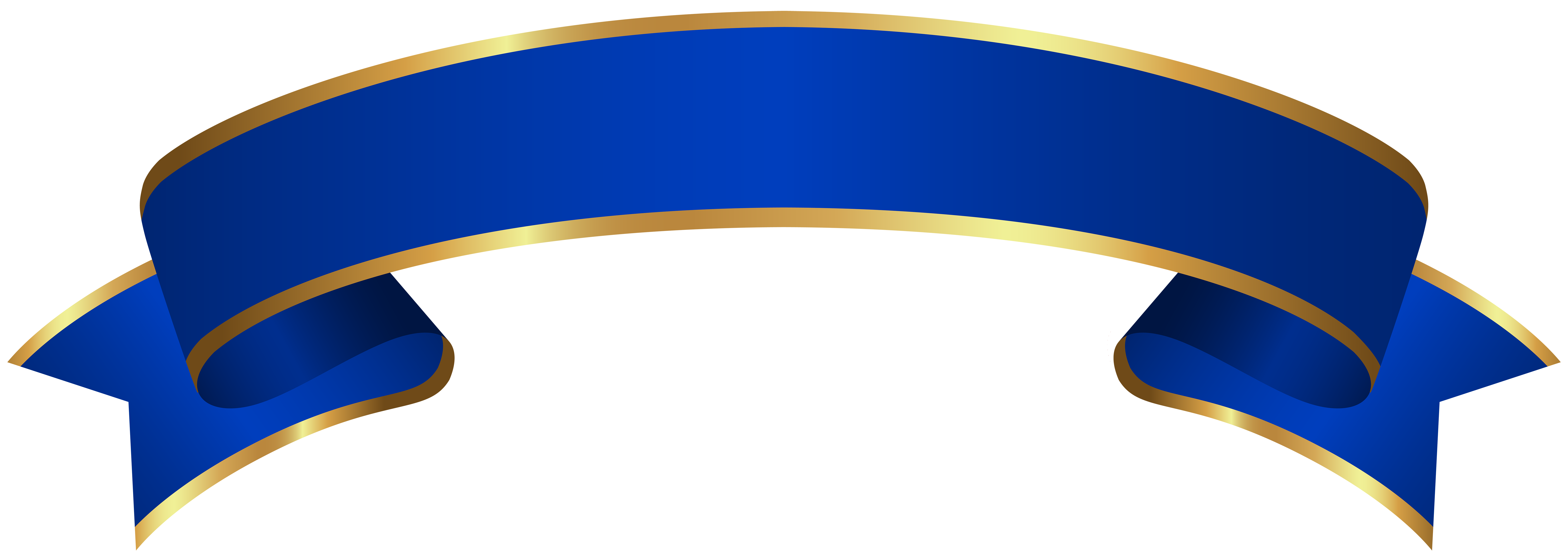Elegant Blue And Gold Curved Award Ribbon Banner With Folded Ends Transparent Background PNG Image