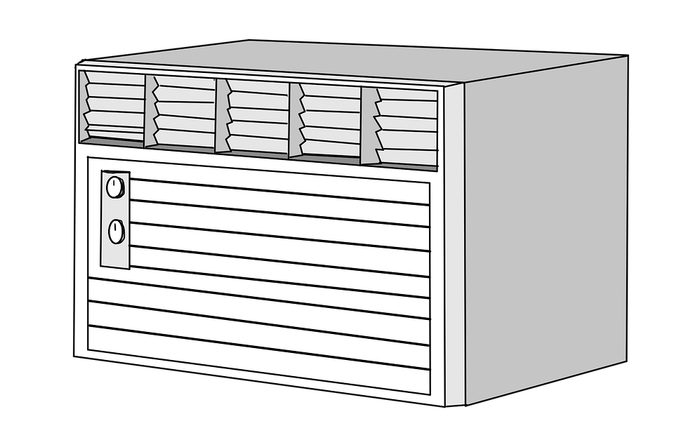 Black Line Drawing Of Window Air Conditioner With Front Louvers Transparent Background PNG Image