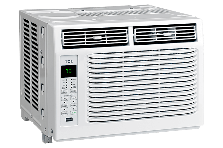 Close View White Window Air Conditioner With Dense Front Vent Grille Isolated Transparent PNG Image