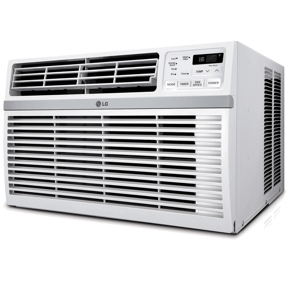 Large White Window Air Conditioner Product View With Slanted Front Grille Isolated AC Unit PNG Image