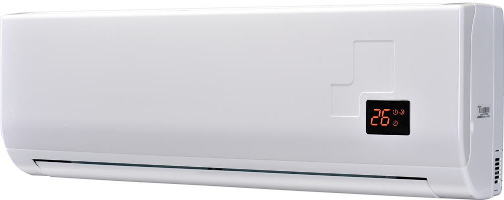 Long Slim White Wall Mounted Air Conditioner With Small Digital Display Transparent Background PNG Image