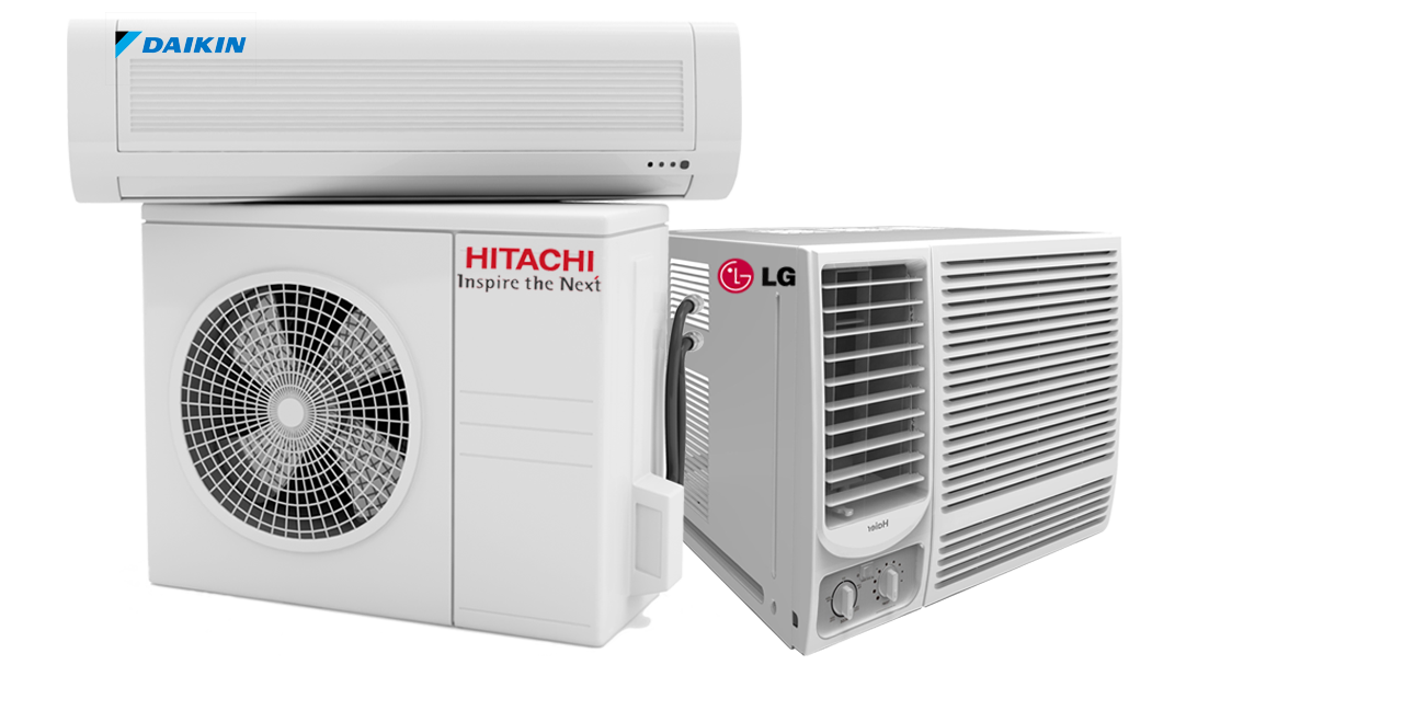 Product Collection Of Wall Mounted Mini Split And Window Air Conditioners Isolated AC Unit PNG Image