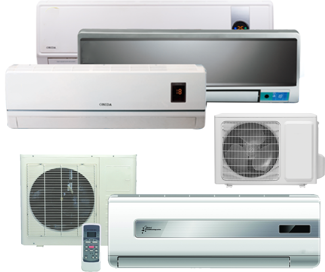 White HVAC Air Conditioner Product Set With Indoor And Outdoor Units High Resolution Transparent PNG Image