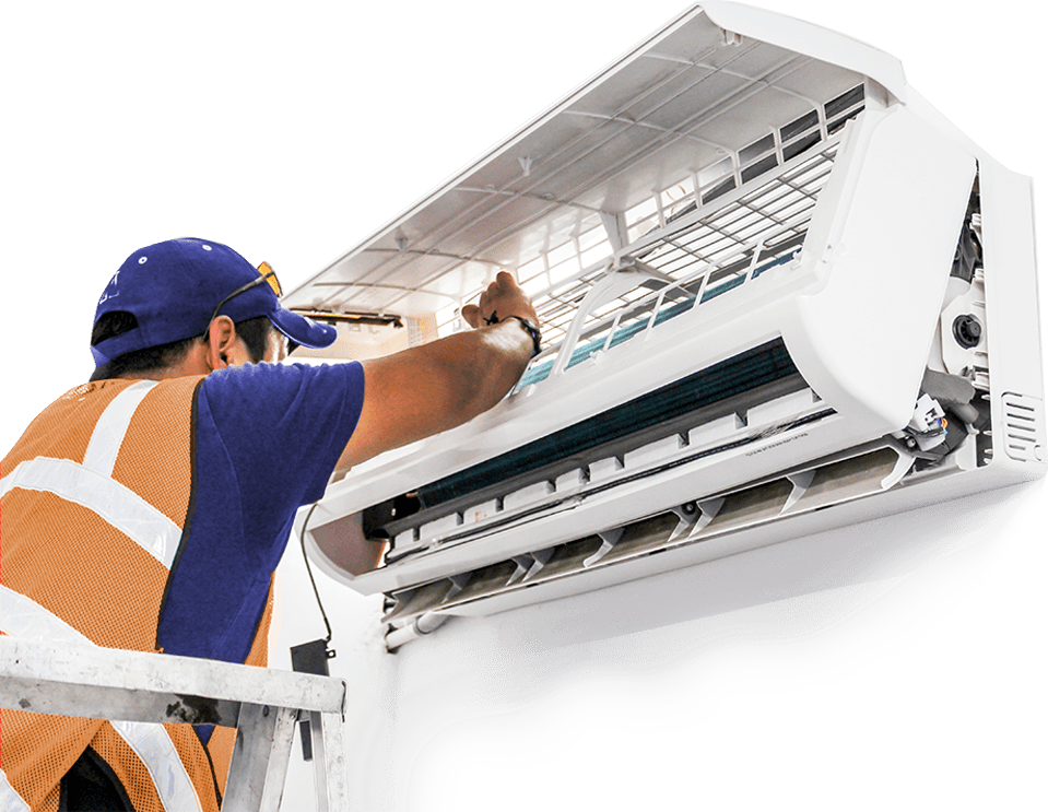 Worker Installing Large Indoor Air Conditioner Unit On Building Wall Cooling Appliance Transparent PNG