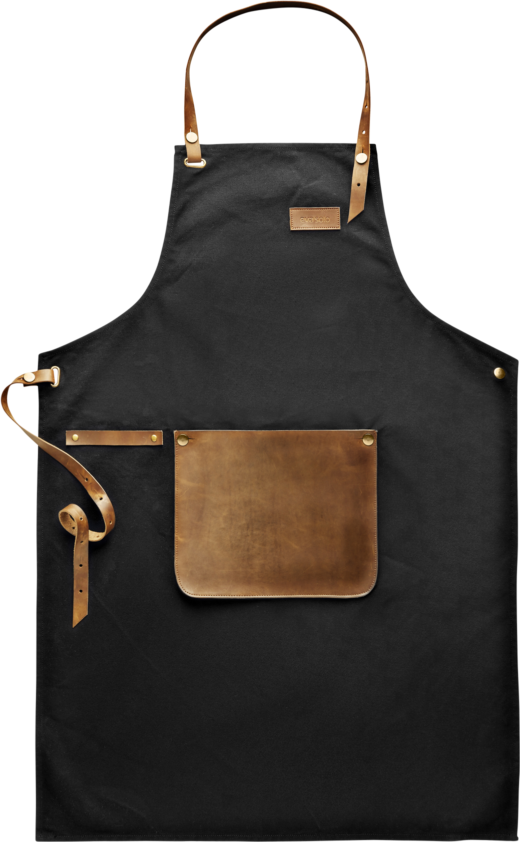 Black Leather Barista Apron With Brown Utility Pocket And Hardware Transparent PNG Clipart