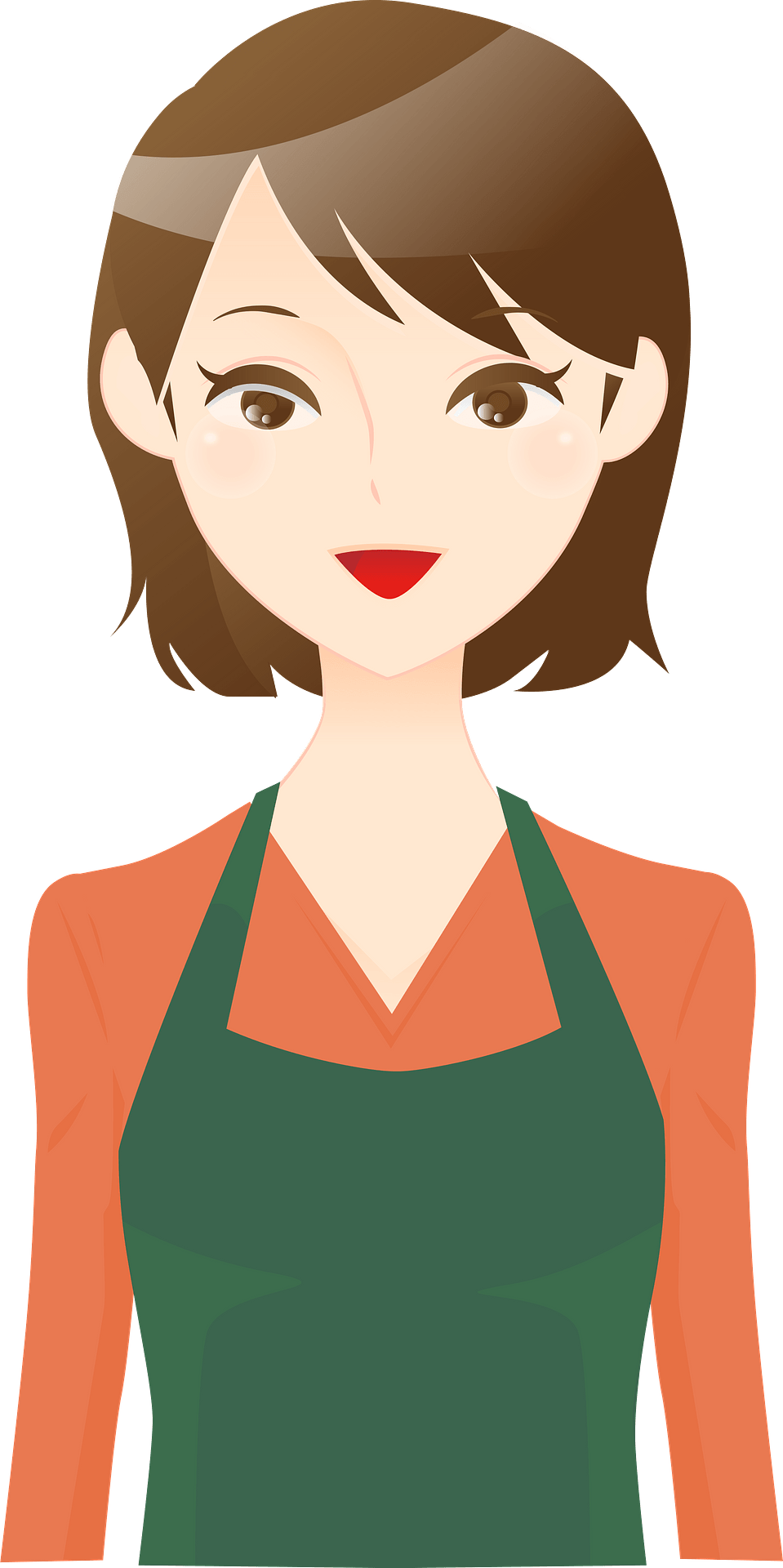 Cartoon Woman Wearing Green Apron Over Orange Long Sleeve Shirt Kitchen Apron Transparent PNG