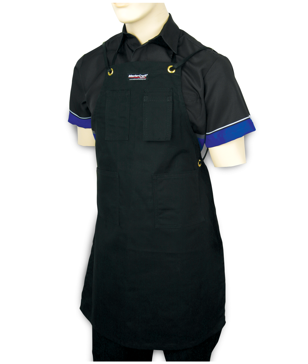 Chef Wearing Black Kitchen Apron Uniform Over Short Sleeve Shirt Transparent Background PNG Image