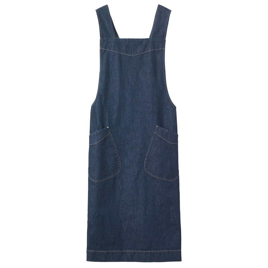 Dark Blue Denim Crossback Apron With Multiple Utility Pockets Transparent Background PNG Image