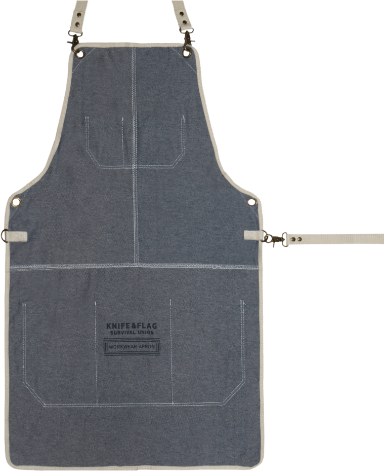 Gray Denim Work Apron With Chest Pocket And Adjustable Neck Strap Isolated Transparent PNG Image